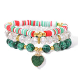3PCS Crystal Heart Charm Bracelet Set Bohemian Polymer Clay Beads Jewelry