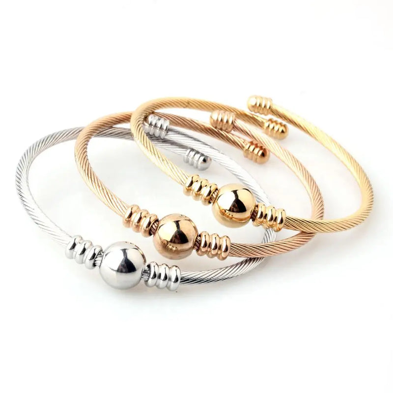 3PCS Stainless Steel Wire Bangles Adjustable Bracelets for Women