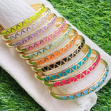 Colorful Enamel Triangle Pattern Bangle Bracelets Set