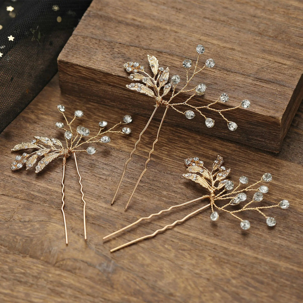 3PCS Vintage U-shaped Hairpin Hair Sticks Leaves Fairy Hair Pins