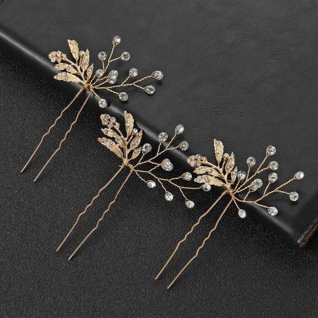 3PCS Vintage U-shaped Hairpin Hair Sticks Leaves Fairy Hair Pins