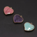 3PCS Amethyst Heart Shape Pendant Gilt Edge DIY Jewelry Necklace Accessory