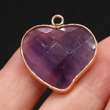 3PCS Amethyst Heart Shape Pendant Gilt Edge DIY Jewelry Necklace Accessory