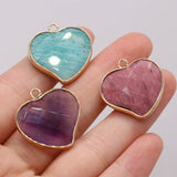 3PCS Amethyst Heart Shape Pendant Gilt Edge DIY Jewelry Necklace Accessory