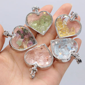 3PCS Rose Quartz Love Heart Wishing Bottle Pendant for DIY Necklace Earrings