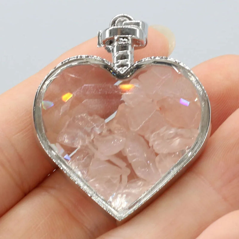 3PCS Rose Quartz Love Heart Wishing Bottle Pendant for DIY Necklace Earrings