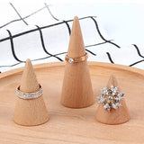3PCS Wood Ring Cone Jewelry Display Stands Wooden Organizer Holders
