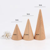 3PCS Wood Ring Cone Jewelry Display Stands Wooden Organizer Holders
