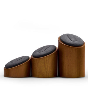 3PCS Wooden Ring Display Stand Jewelry Organizer Microfiber Round Rack Showcase