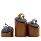 3PCS Wooden Ring Display Stand Jewelry Organizer Microfiber Round Rack Showcase