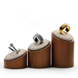 3PCS Wooden Ring Display Stand Jewelry Organizer Microfiber Round Rack Showcase