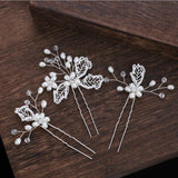 3PCS/set European bride wedding hairpins metal leaf pearl Flowers Hairpins