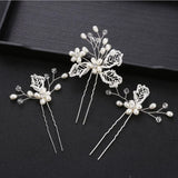 3PCS/set European bride wedding hairpins metal leaf pearl Flowers Hairpins
