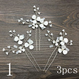 3PCS/set European bride wedding hairpins metal leaf pearl Flowers Hairpins