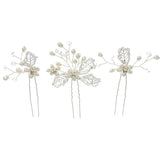 3PCS/set European bride wedding hairpins metal leaf pearl Flowers Hairpins