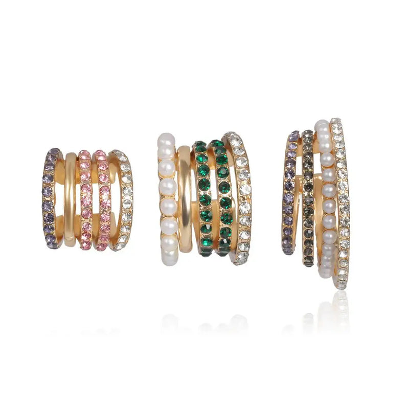 3PCs Pearl Rhinestone Ear Cuff CZ Stackable Earcuffs Sets