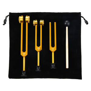 3-Pack Tuning Fork Set for Healing, Sound Therapy, Sonic Healing (Gold)