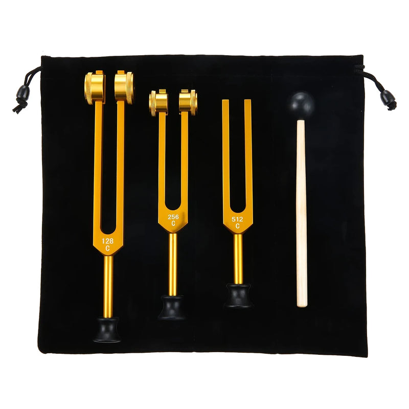 3-Pack Tuning Fork Set for Healing, Sound Therapy, Sonic Healing (Gold)