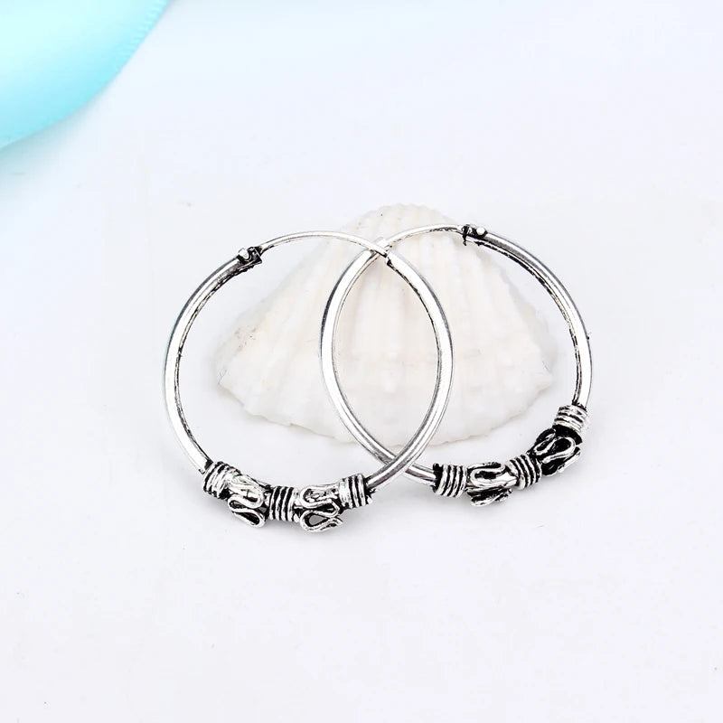 Ethnic Vintage Metal Hoop Earrings European Bohemian Retro Circle Jewelry