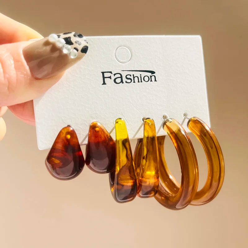 Resin Hoop Earring Set Punk Acetate C Shape Geometric Women's Earings