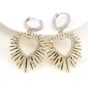 3 Pairs Heart Zircon Hoop Earrings for Women Cubic Zirconia Pave