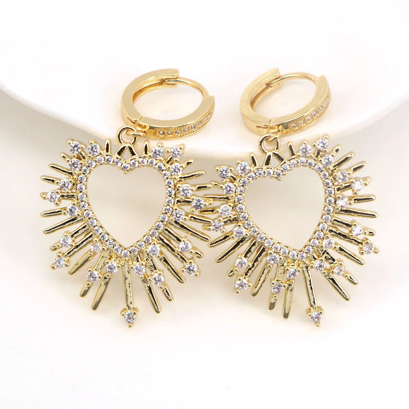 3 Pairs Heart Zircon Hoop Earrings for Women Cubic Zirconia Pave
