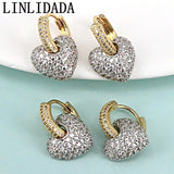3Pairs CZ Heart Earrings Silver Plated Trendy Huggie Hoops for Women