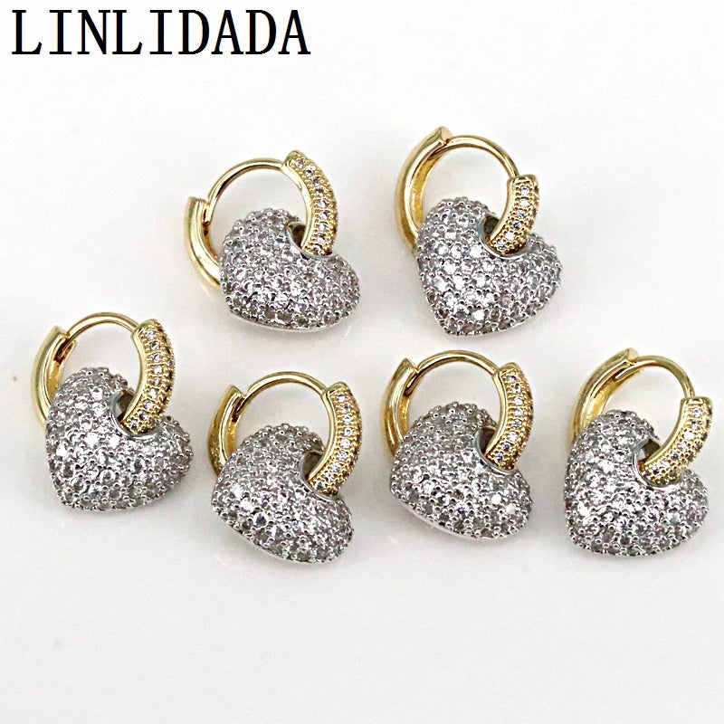 3Pairs CZ Heart Earrings Silver Plated Trendy Huggie Hoops for Women