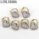 3Pairs CZ Heart Earrings Silver Plated Trendy Huggie Hoops for Women