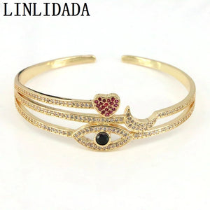 3Pcs Zircon Bangles Crystal Eye Cuff Bracelets Statement Jewelry