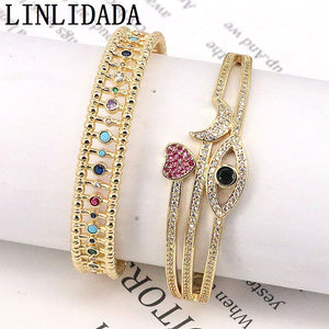 3Pcs Zircon Bangles Crystal Eye Cuff Bracelets Statement Jewelry