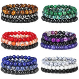 3Pcs 8MM Natural Stone Bracelet Set Tiger Eye Beaded Bangle Yoga Gift