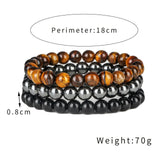 3Pcs 8MM Natural Stone Bracelet Set Tiger Eye Beaded Bangle Yoga Gift