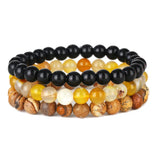 3Pcs 8MM Natural Stone Bracelet Set Tiger Eye Beaded Bangle Yoga Gift