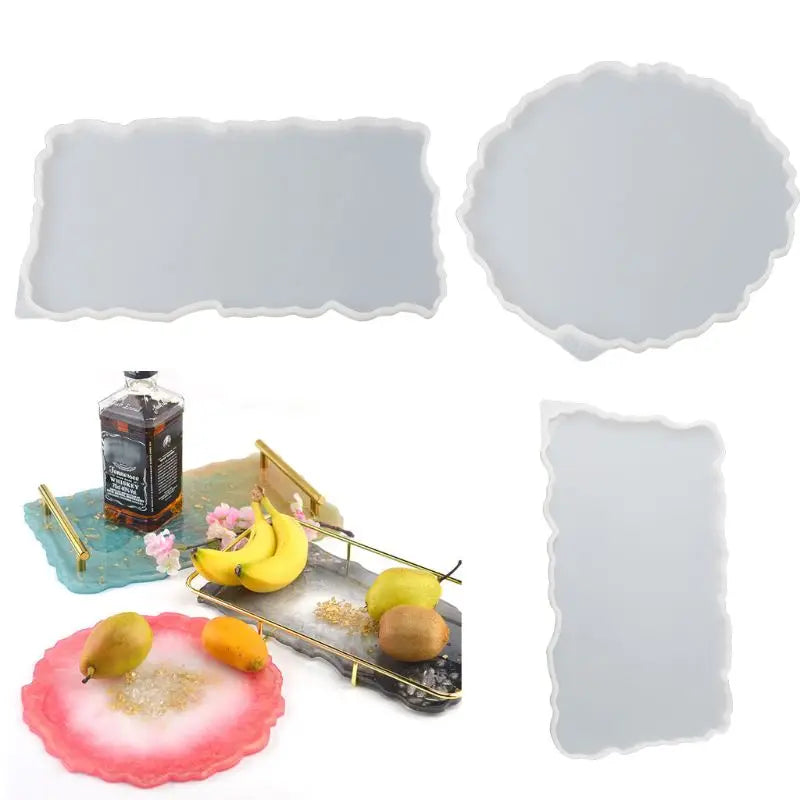 3Pcs Oversized Rectangle Round Plate Resin Mold for Fruit Disc Tray 85LB