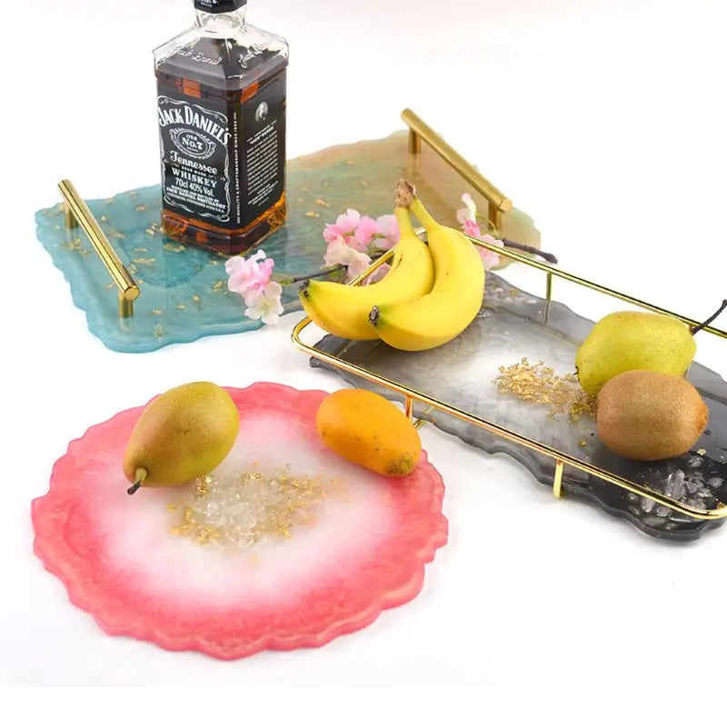 3Pcs Rectangle Round Plate Resin Mold Fruit Tray Oversized Disc F3MF