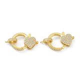 3Pcs CZ Lobster Claw Clasps w/ Heart Charms for Bracelets