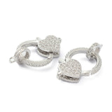 3Pcs CZ Lobster Claw Clasps w/ Heart Charms for Bracelets