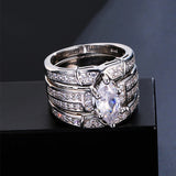 3Pcs Bridal Wedding Band Rings Set For Women Stainless Steel Pair Love Ring
