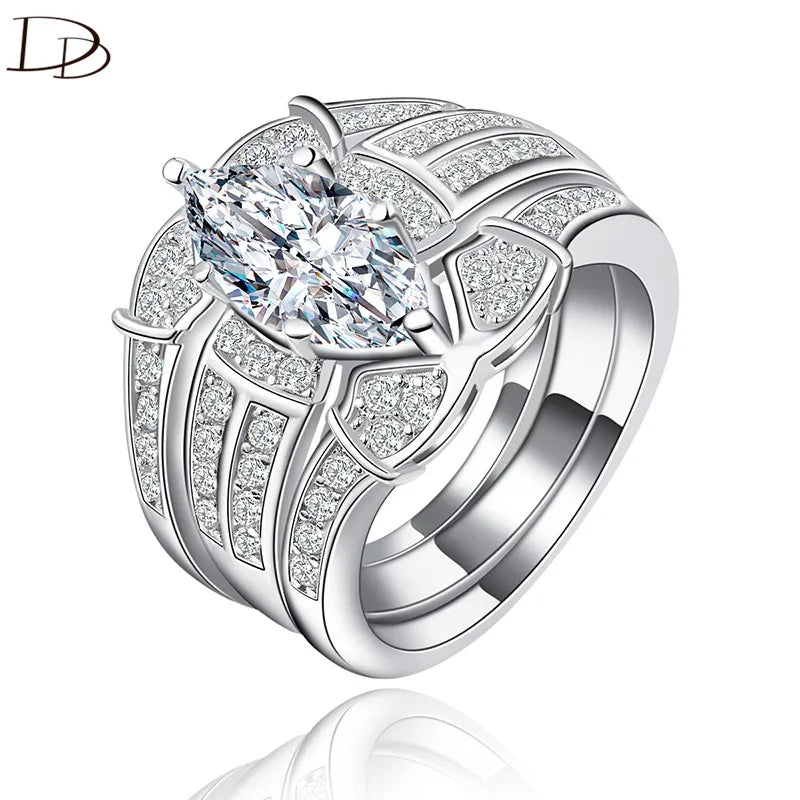 3Pcs Bridal Wedding Band Rings Set For Women Stainless Steel Pair Love Ring