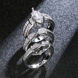 3Pcs Bridal Wedding Band Rings Set For Women Stainless Steel Pair Love Ring
