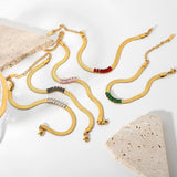3Pcs Zircon Snake Chain Bracelets Candy Rectangle 18K Plated Stainless Steel