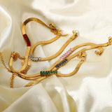 3Pcs Zircon Snake Chain Bracelets Candy Rectangle 18K Plated Stainless Steel