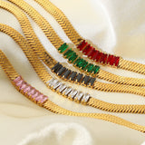 3Pcs Zircon Snake Chain Bracelets Candy Rectangle 18K Plated Stainless Steel