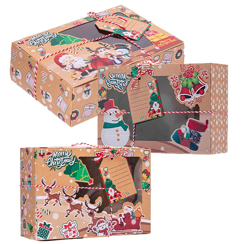 3Pcs Christmas Gift Boxes DIY Packaging Decor Paper Box for Xmas Gift
