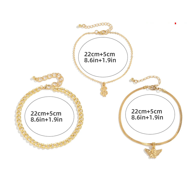 Punk Style Angel Women Fine Foot Chain Multi-layer Anklets Set