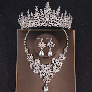 Crystal Crown Necklace Earring Set Rhinestone Bridal Jewelry