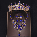 Crystal Crown Necklace Earring Set Rhinestone Bridal Jewelry
