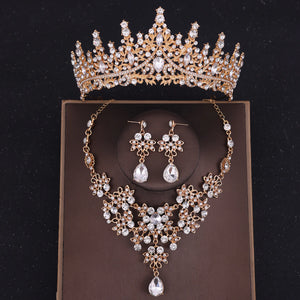 Crystal Crown Necklace Earring Set Rhinestone Bridal Jewelry