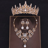 Crystal Crown Necklace Earring Set Rhinestone Bridal Jewelry